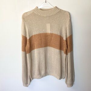 NWT Roolee Semi-Sheer Bold Stripe Mock Neck Sweater - Tan/Pumpkin - XXL